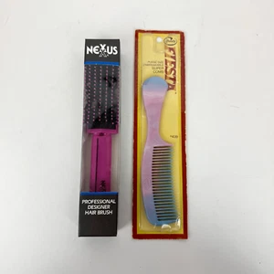 Vintage 80s 90s Hairbrush Fiesta and Nexxus Professional Designer Hairbrush Comb - Picture 1 of 11