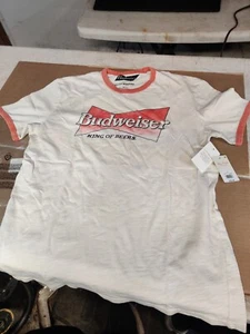 Lucky Brand beige Budweiser kurzärmliges Herren-T-Shirt LARGE 100 % Baumwolle neu mit Etikett Größe M - Bild 1 von 8