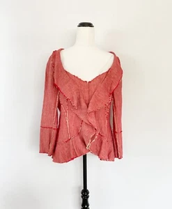 EASTON PEARSON vintage Y2K linen jacket top sz 12 / red marle raw edges boho - Picture 1 of 14