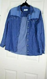 Top donna manica lunga New Look - cotone con tasca sul petto - bottoni a pressione UK 12 - Foto 1 di 5