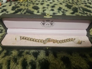 Vintage Juicy Couture Crystal Pave Script Logo Gold tone Chain Bracelet NEW NIB - Picture 1 of 4
