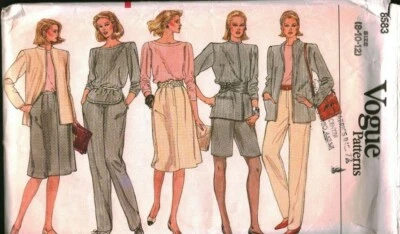 8583 Vintage Vogue Costura Patrón Misses Chaqueta Pantalones Cortos Falda Top Armario Foto 1 de 2