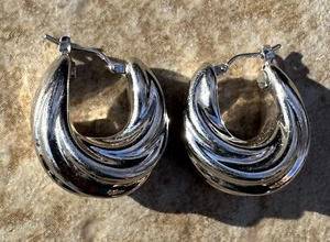 Sterling Silver 925 Italy AR Puffy Twist Hoop Earrings 7.6 Grams - Picture 1 of 7