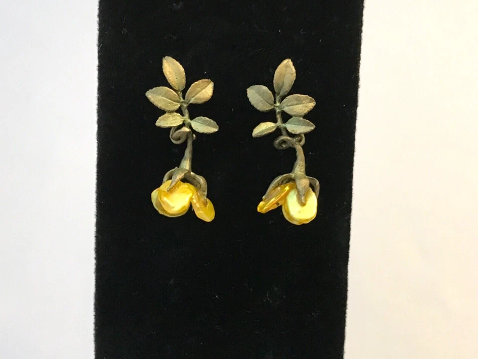 Vintage MICHAEL MICHAUD “WILD YELLOW ROSE” EARRINGS w/Keshi Pearl Petals 1993 - Image 1 of 4