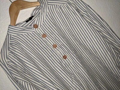 J. PETERMAN Vintage Poet's Shirt men's L Large Banded Collarless striped - Image 1 of 4