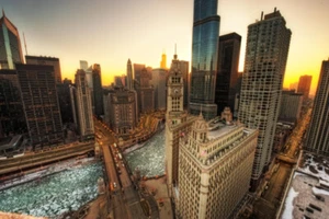 Long Sunset in the Emerald City Chicago Illinois Photo Art Print Poster 18x12 - Picture 1 of 3