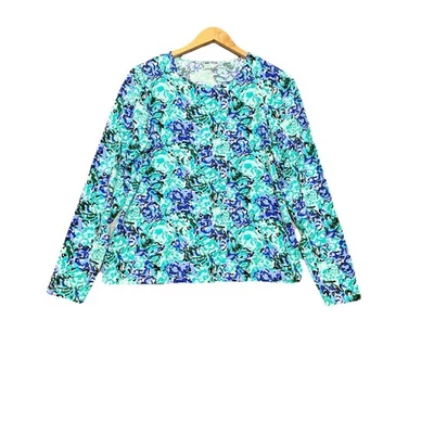 Lands End Womens Rash Guard Top Size XL Long Sleeve Beach Swim Modest Watercolor - Image 1 of 4