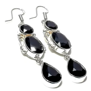Black Spinel Gemstone 925 Sterling Silver Handmade Jewelry Earring Sz 2.60" - Picture 1 of 1