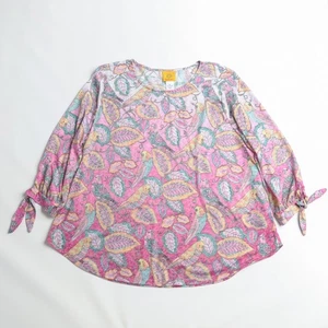 Top Ruby Rd Periquito Pájaro Mujer XL Rosa Verde Estampado Manga 3/4 Corbata Luz - Imagen 1 de 9