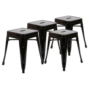 Flash Furniture 18" Stackable Metal Dining Stool in Black (Set of 4) - Picture 1 of 8