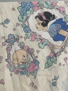 Vintage Schneewittchen Twin flach Bettlaken Dopey sieben Zwerge blaue Vögel zum Selbermachen Handwerk Zuhause - Bild 1 von 4