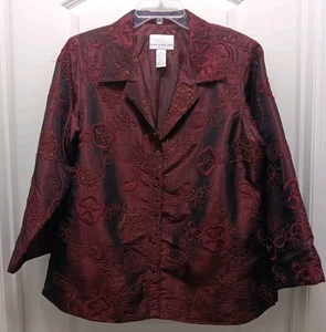 Susan Graver Style Sz. L Jacket Burgundy Taffeta Embroidered Sequins Holiday  - Picture 1 of 6