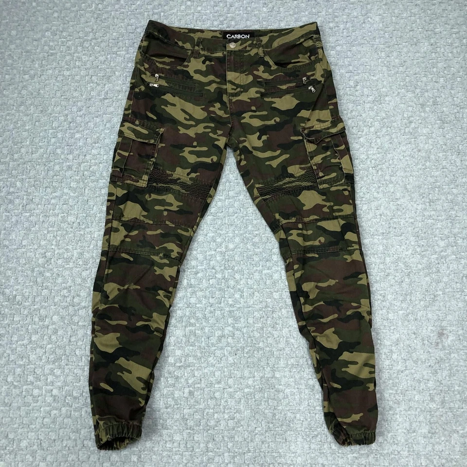 Pantalones de Carbono Para Hombre Grandes Verde Camuflaje Carga Jogger Cremallera Bolsillo Puño Elástico Calle Foto 1 de 4