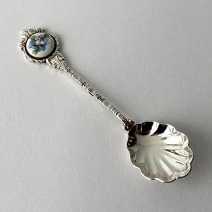 Vintage Silverplate Souvenir Spoon, Hand Painted Porcelain Floral, Jan Milton - Picture 1 of 4