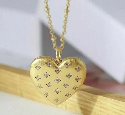 2.0Ct Round Cut Moissanite Heart Locket Pendant Valentine 14k Yellow Gold Plated - Image 1 of 4