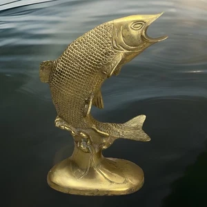 Mid Century Solid Brass Leaping Fish Statue - Picture 1 of 5