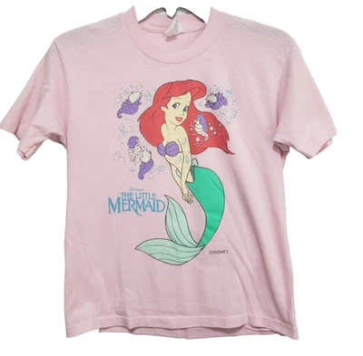 Vintage Little Mermaid Shirt Girl 14-16 Prink Airel Disney 90s Single Stitch USA - Image 1 of 4