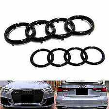 Black Gloss Front Grille Rear Trunk Rings Logo Emblem For Audi A3 A4 S4 A5 S5 A6