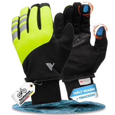 MIVELO warme Fahrradhandschuhe Winter Handschuhe wasserfest winddicht gelb - Bild 1 von 4