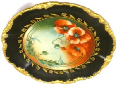 Placa de gabinete Pickard Limoges Art Nouveau HP amapolas rojas con adornos dorados F. Hathaway Foto 1 de 4