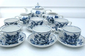 Blue Danube Blue Onion Tea Pot Creamer Sugar Bowl 6 Tea Cups Saucers - Picture 1 of 5