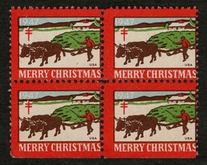 1947 WX135 Getting a Load of Trees Block of 4 US Christmas Seals/Stamps MNH - Picture 1 of 2