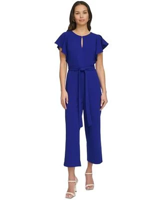 DKNY Womens Keyhole Neck Flutter Sleeve Belted Jumpsuit Marine Size 2 NWT - Image 1 of 2