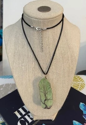 Manzana Verde Aura Cuarzo Cobre Árbol de la Vida 2 en Colgante 24 en Collar Boho Foto 1 de 4