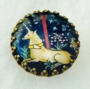 Beautiful Mythical Unicorn Garden 1" Glass & Metal Sewing Button NT01 - Picture 1 of 4