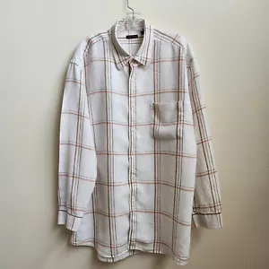 STRUCTURE Shirt Mens XLarge Off White Plaid Linen Long Sleeve Button Up Shirt - Picture 1 of 10
