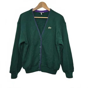 Vintage Lacoste Cardigan Sweater Mens 42 Large Wool V Neck - Picture 1 of 10