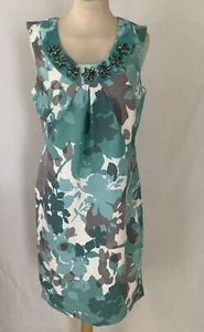 Per Una Linen Dress Size 10 Floral Print Beaded Neckline Holiday Cruise Summer - Picture 1 of 12