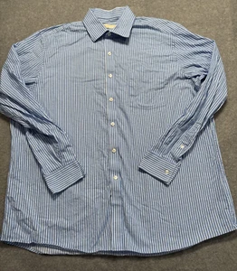 MICHAEL KORS Mens Button-Up Dress Shirt XLarge 17 34/35 White Blue Stripe Cotton - Picture 1 of 8