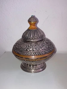 Antique Himalayan Tibetan Monk silver  bowl turquoise 19th antique  - Picture 1 of 8