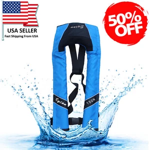 50% Off Adult Inflatable Life Jacket Automatic Manual Vest Lifesaving PFD Blue - Picture 1 of 11