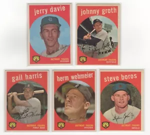 Lote de 5 cartas Topps 1959 de los Tigres con Wehmeier Groth Boros de colección Star en muy buen estado-nm lol1 - Imagen 1 de 2