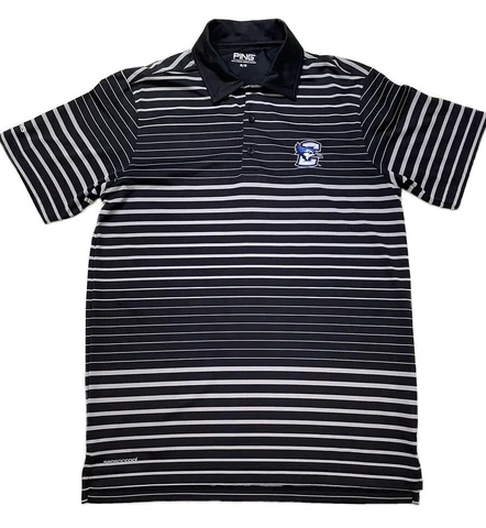 PING Men’s Creighton Blue Jays SensiCool Black Striped Golf Polo,  Medium, EUC Cover