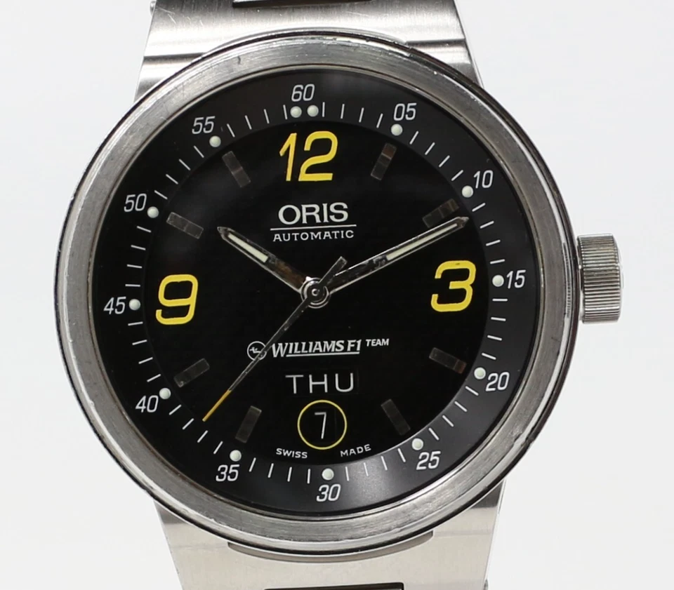 [Near MINT] ORIS William F1 Team 7560 Black yellow AT Day Date Men's Watch - Image 1 of 4