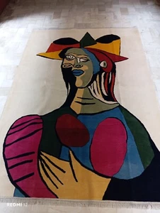 Tappeto afgano tessuto a mano elegante ispirato a Picasso, 9,4 x 6,6 piedi, lana multicolore ar - Foto 1 di 12