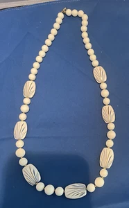 80er Japan signierte handbemalte Keramik Perlen Halskette goldfarbene Zwischenhalter, Schmuck - Bild 1 von 14