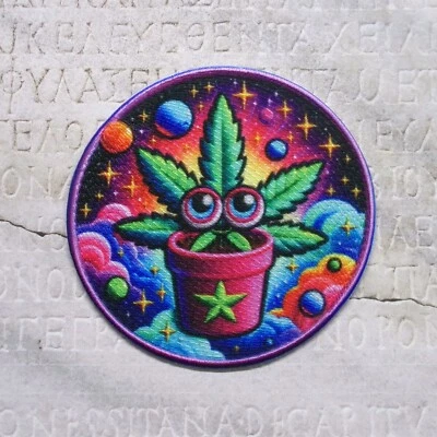 Cosmic Stoner Patch Iron-on Applique Clothing Hippie Boho Herbal Medicine Weed - Image 1 of 4