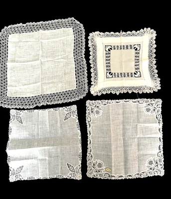 De colección. Lote de 4 pañuelos de boda blancos/marfil de lino/seda para damas nuevos en stock originales Pegatinas Foto 1 de 4