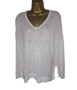 Pure Collection 100% Linen Sweater Jumper Top Ivory V Neck Sz 12 - Picture 1 of 7