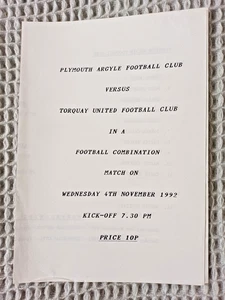 Plymouth Argyle v Torquay United. 04-11-1992. Football Combination. VG Cond. - Picture 1 of 1
