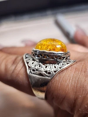 Lab Created AMBER  ON STAINLESS STREL - Image 1 of 4