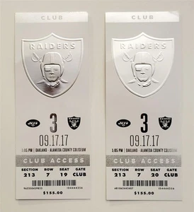 Oakland Raiders vs New York Jets September 17, 2017 Two Ticket Stubs Club Access - Picture 1 of 2