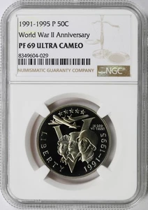 1991-1995 P 50c World War 2 WWII Commemorative Half Dollar NGC PF69UCAM - Picture 1 of 4