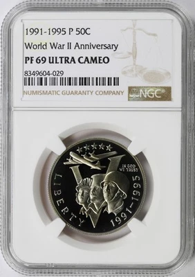 1991-1995 P 50c World War 2 WWII Commemorative Half Dollar NGC PF69UCAM - Image 1 of 4