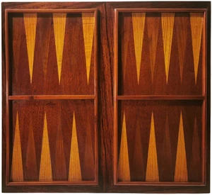 TAVOLA DA GIOCO METÀ 20° CENT BACKGAMMON VINTAGE PALISSANDRO INTARSIATO, NOCE E ROVERE INTARSIATO - Foto 1 di 20