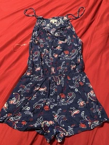 Mudd Navy Blue Paisley Floral Romper Size Medium – Sleeveless Straps - Picture 1 of 5